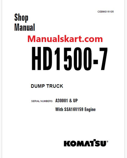 Komatsu HD1500-7 Dump Truck Pdf Repair Service Manual Sn A30001 & UP