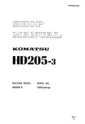 Komatsu HD205-3 Dump Truck Pdf Repair Service Manual (Sn 1003 And Up)