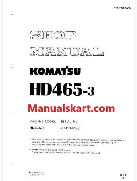 Komatsu HD465-3 Dump Truck Pdf Repair Service Manual Sn 2001 and UP