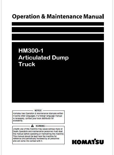 Komatsu HM300-1 Articulated Dump Truck Pdf Operation and Maintenance Manual SN 1260-UP