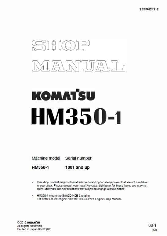 Komatsu HM350-1 Articulated Dump Truck Pdf Repair Service Manual