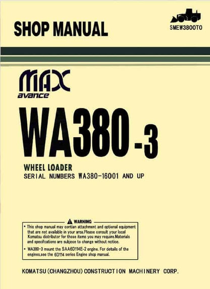 Komatsu Max Avance WA380-3 Wheel Loader Pdf Shop Repair Service Manual Sn 16001 And Up