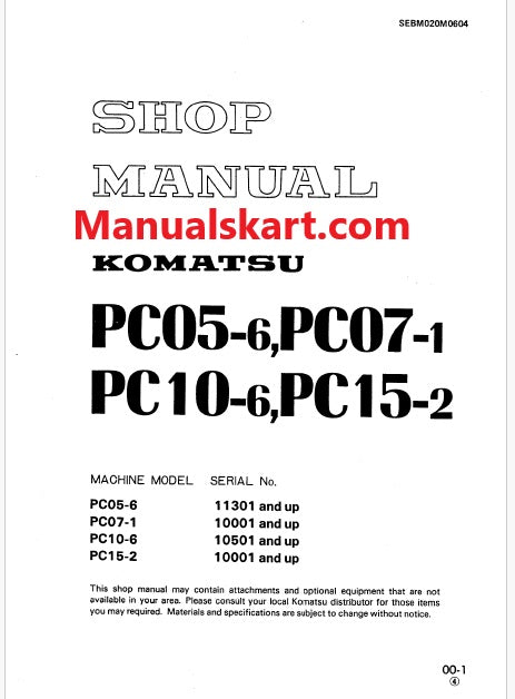 Komatsu PC05-6 Crawler Excavator Pdf Repair Service Manual Sn 11301 and UP