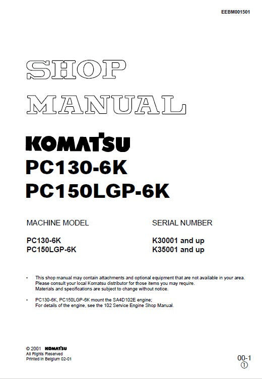 Komatsu PC130-6K, PC150LGP-6K Crawler Hydraulic Excavator Pdf Repair Service Manual