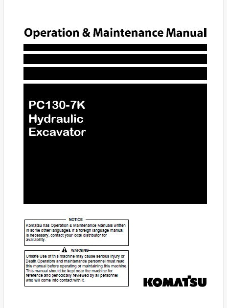 Komatsu PC130-7K Hydraulic Excavator Pdf Operation and Maintenance Manual
