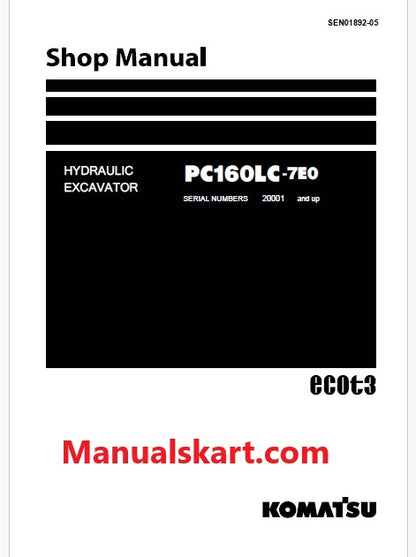 Komatsu PC160LC-7E0 Hydraulic Excavator ecot3 Pdf Shop Repair Service Manual Sn 20001 and UP