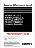 Komatsu PC200-5, PC200-5 MIGHTY, PC200LC-5, PC200LC-5 MIGHTY, PC220-5, PC220LC-5 Hydraulic Excavator Pdf Operation and Maintenance Manual