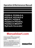 Komatsu PC200-6, PC200LC-6, PC210-6, PC210LC-6 MIGHTY, PC220-6, PC220LC-6 PC230-6, PC230LC-6 MIGHTY Hydraulic Excavator Pdf Operation and Maintenance Manual