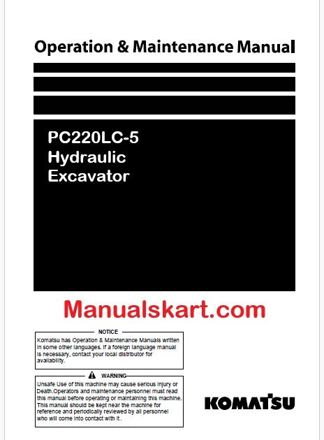 Komatsu PC220LC-5 Hydraulic Excavator Pdf Operation and Maintenance Manual