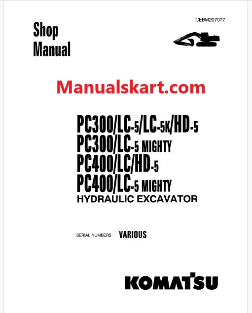 Komatsu PC300-5, PC300LC-5, PC300LC-5K, PC300HD-5 Hydraulic Excavator Pdf Shop Repair Service Manual