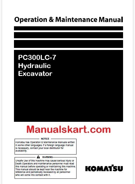 Komatsu PC300LC-7 Hydraulic Excavator Pdf Operation and Maintenance Manual