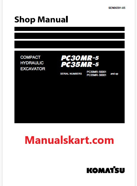 Komatsu PC30MR-5 Hydraulic Excavator Pdf Repair Service Manual Sn 50001 and UP