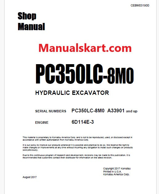 Komatsu PC350LC-8M0 Hydraulic Excavator Pdf Shop Repair Service Manual Sn A33901 and UP