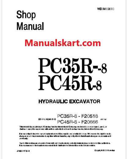 Komatsu PC35R-8 Hydraulic Excavator Pdf Repair Service Manual Sn F20518 and UP