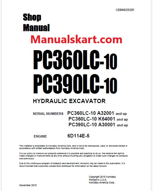 Komatsu PC390LC-10 Hydraulic Excavator Pdf Shop Repair Service Manual Sn A30001 and UP