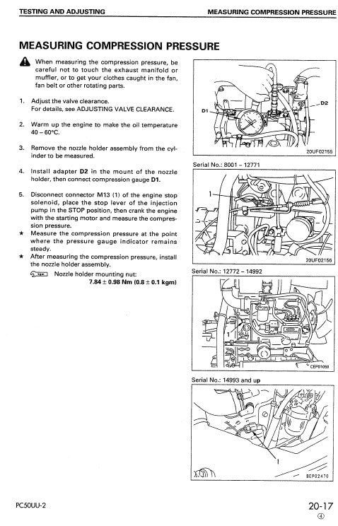 Komatsu PC50UU-2 Crawler Hydraulic Excavator Pdf Shop Repair Service Manual (Sn 8001 And UP)