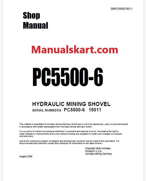 Komatsu PC5500-6 Hydraulic Mining Shovel Pdf Repair Service Manual Sn 15011