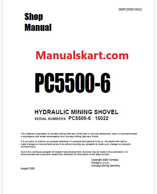 Komatsu PC5500-6 Hydraulic Mining Shovel Pdf Repair Service Manual Sn 15022