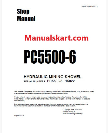 Komatsu PC5500-6 Hydraulic Mining Shovel Pdf Repair Service Manual Sn 15022