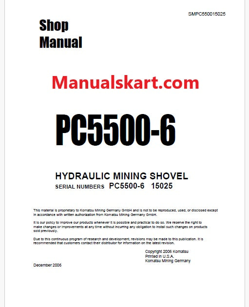 Komatsu PC5500-6 Hydraulic Mining Shovel Pdf Repair Service Manual Sn 15025
