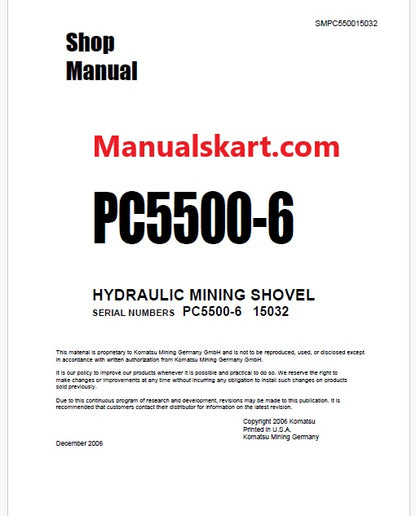 Komatsu PC5500-6 Hydraulic Mining Shovel Pdf Repair Service Manual Sn 15032