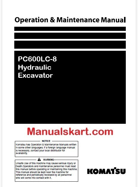 Komatsu PC600LC-8 Hydraulic Excavator Pdf Operation and Maintenance Manual