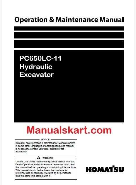 Komatsu PC650LC-11 Hydraulic Excavator Pdf Operation and Maintenance Manual