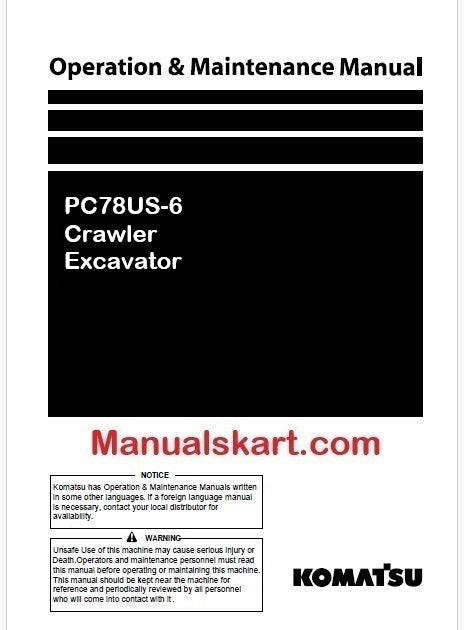 Komatsu PC78US-6 Crawler Excavator Pdf Operation and Maintenance Manual