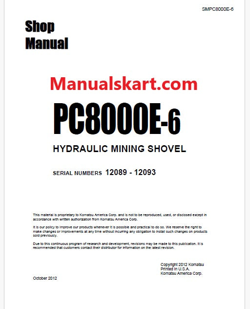 Komatsu PC8000E-6 Hydraulic Mining Shovel Pdf Repair Service Manual Sn 12089 - 12093