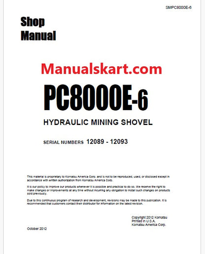 Komatsu PC8000E-6 Hydraulic Mining Shovel Pdf Repair Service Manual Sn 12089 - 12093