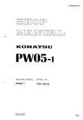 Komatsu PW05-1 Wheeled Hydraulic Excavator Pdf Shop Repair Service Manual (Sn 1001 And UP)