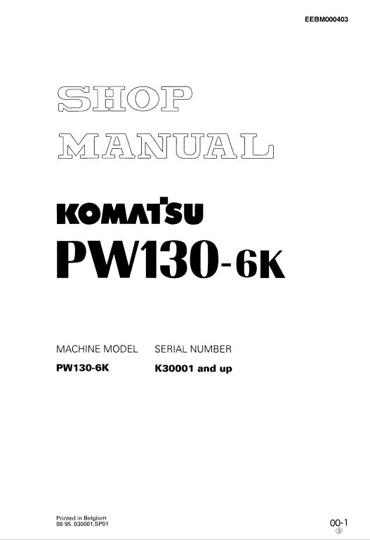 Komatsu PW130-6K Wheeled Hydraulic Excavator Pdf Shop Repair Service Manual (Sn K30001 And Up)