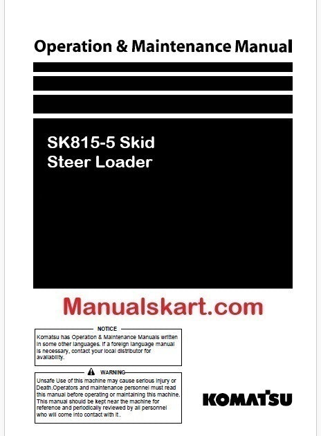Komatsu SK815-5 Skid Steer Loader Pdf Operation and Maintenance Manual