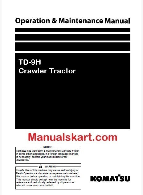 Komatsu TD-9H Crawler Tractor Pdf Operation and Maintenance Manual
