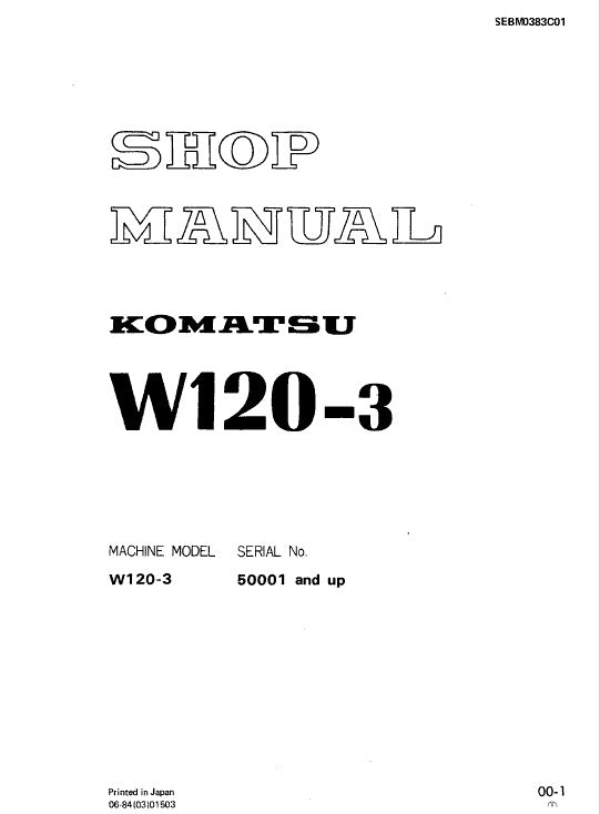 Komatsu W120-3 Wheel Loader Pdf Shop Repair Service Manual Sn 50001 And Up