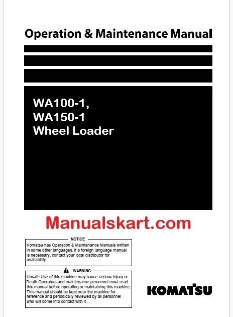 Komatsu WA100-1, WA150-1 Wheel Loader Pdf Operation and Maintenance Manual