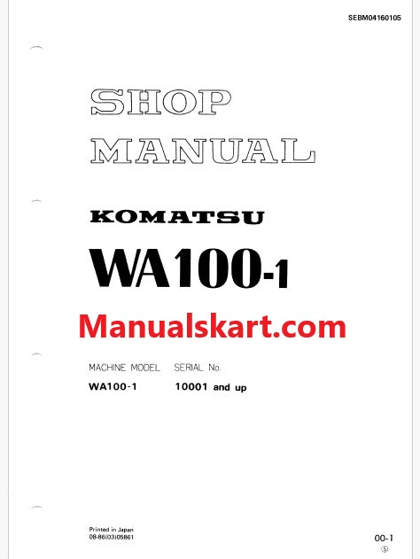 Komatsu WA100-1 Wheel Loader Pdf Repair Service Manual Sn 10001 and UP