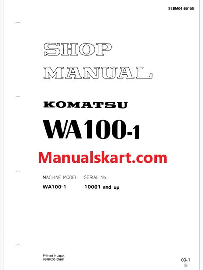 Komatsu WA100-1 Wheel Loader Pdf Repair Service Manual Sn 10001 and UP
