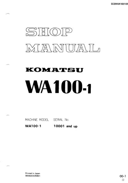 Komatsu WA100-1 Wheel Loader Pdf Shop Repair Service Manual Sn 10001 And Up