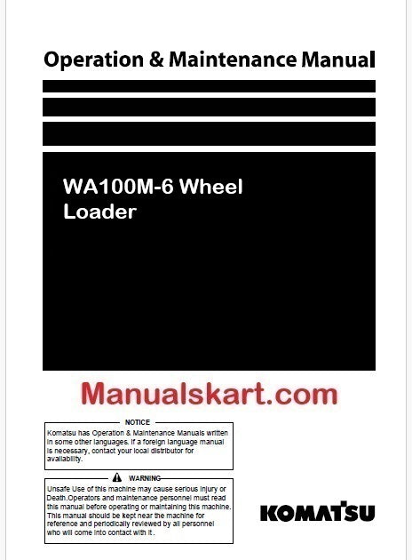 Komatsu WA100M-6 Wheel Loader Pdf Operation and Maintenance Manual