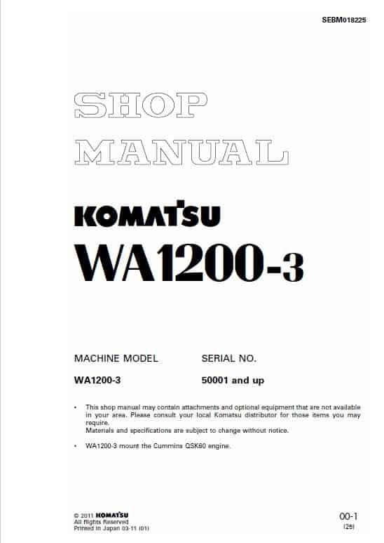 Komatsu WA1200-3 Wheel Loader Pdf Shop Repair Service Manual