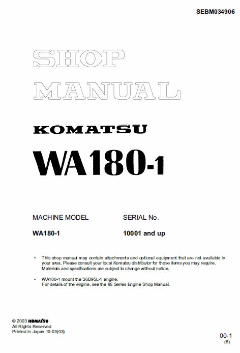 Komatsu WA180-1 Wheel Loader Pdf Shop Repair Service Manual