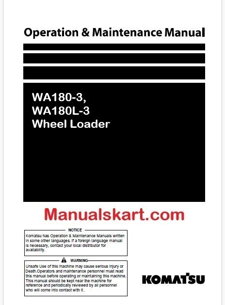 Komatsu WA180-3, WA180L-3 Wheel Loader Pdf Operation and Maintenance Manual