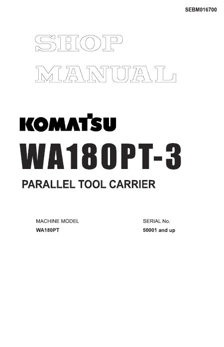 Komatsu WA180PT-3 Wheel Loader Pdf Shop Repair Service Manual Sn 50001 And Up