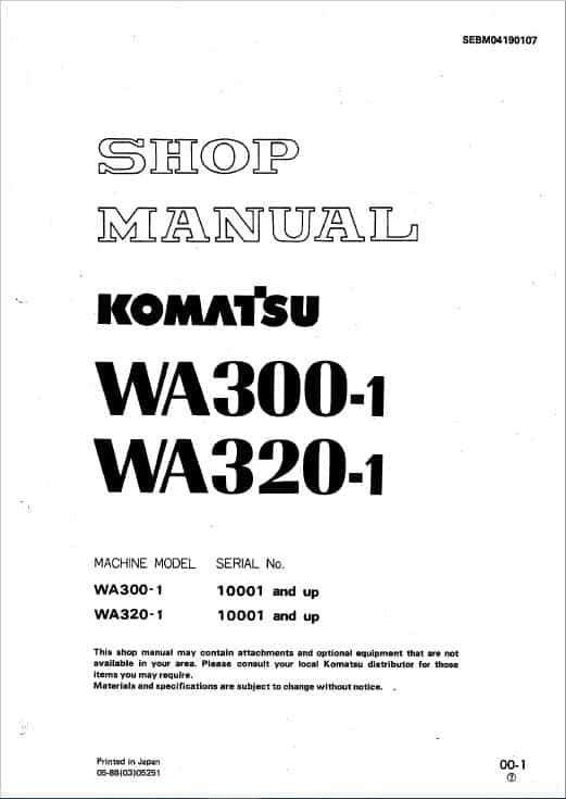 Komatsu WA300-1, WA320-1 Wheel Loader Pdf Shop Repair Service Manual Sn 10001 And Up