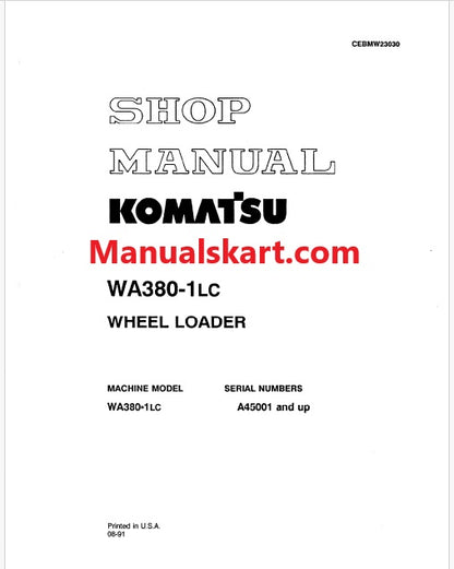 Komatsu WA380-1 LC Wheel Loader Pdf Repair Service Manual Sn A45001 and UP