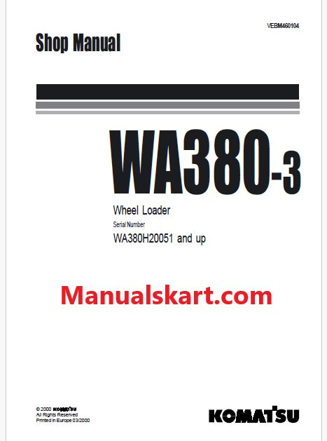 Komatsu WA380-3 Wheel Loader Pdf Repair Service Manual Sn WA380H20051 and UP