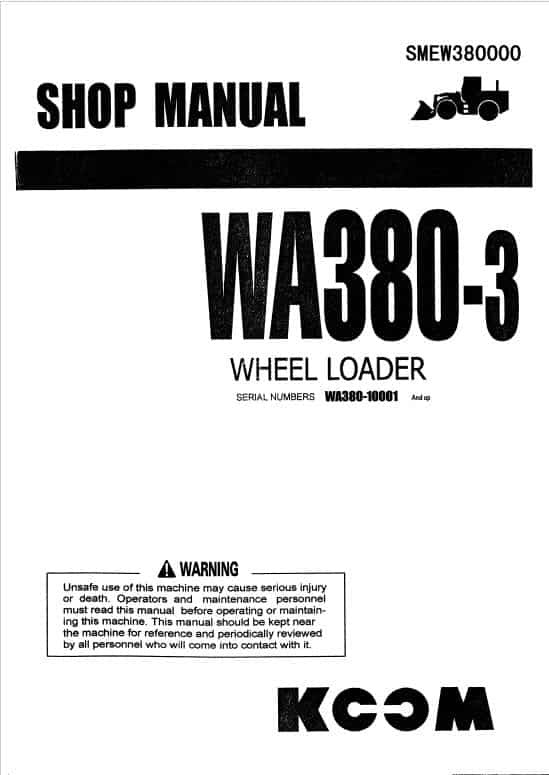 Komatsu WA380-3 Wheel Loader Pdf Shop Repair Service Manual Sn 10001 And Up