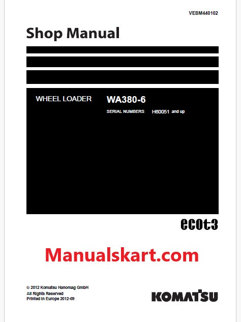 Komatsu WA380-6 Wheel Loader ecot3 Pdf Repair Service Manual Sn H60051 and UP