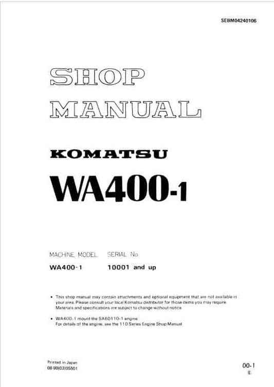 Komatsu WA400-1 Wheel Loader Pdf Shop Repair Service Manual